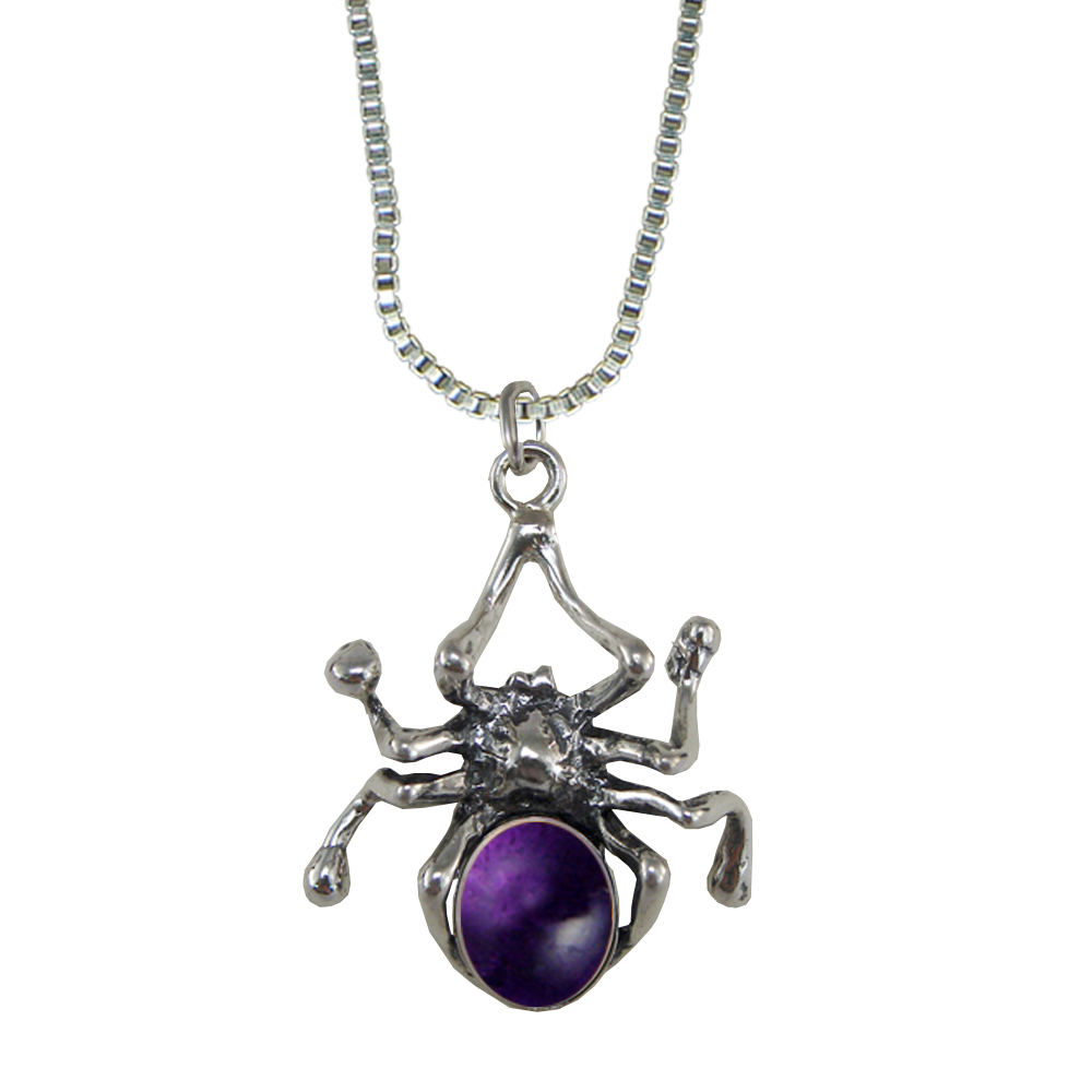 Sterling Silver Spider Pendant With Amethyst